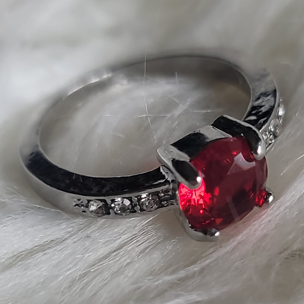 New Silver Ruby Red Ring Size 8.5